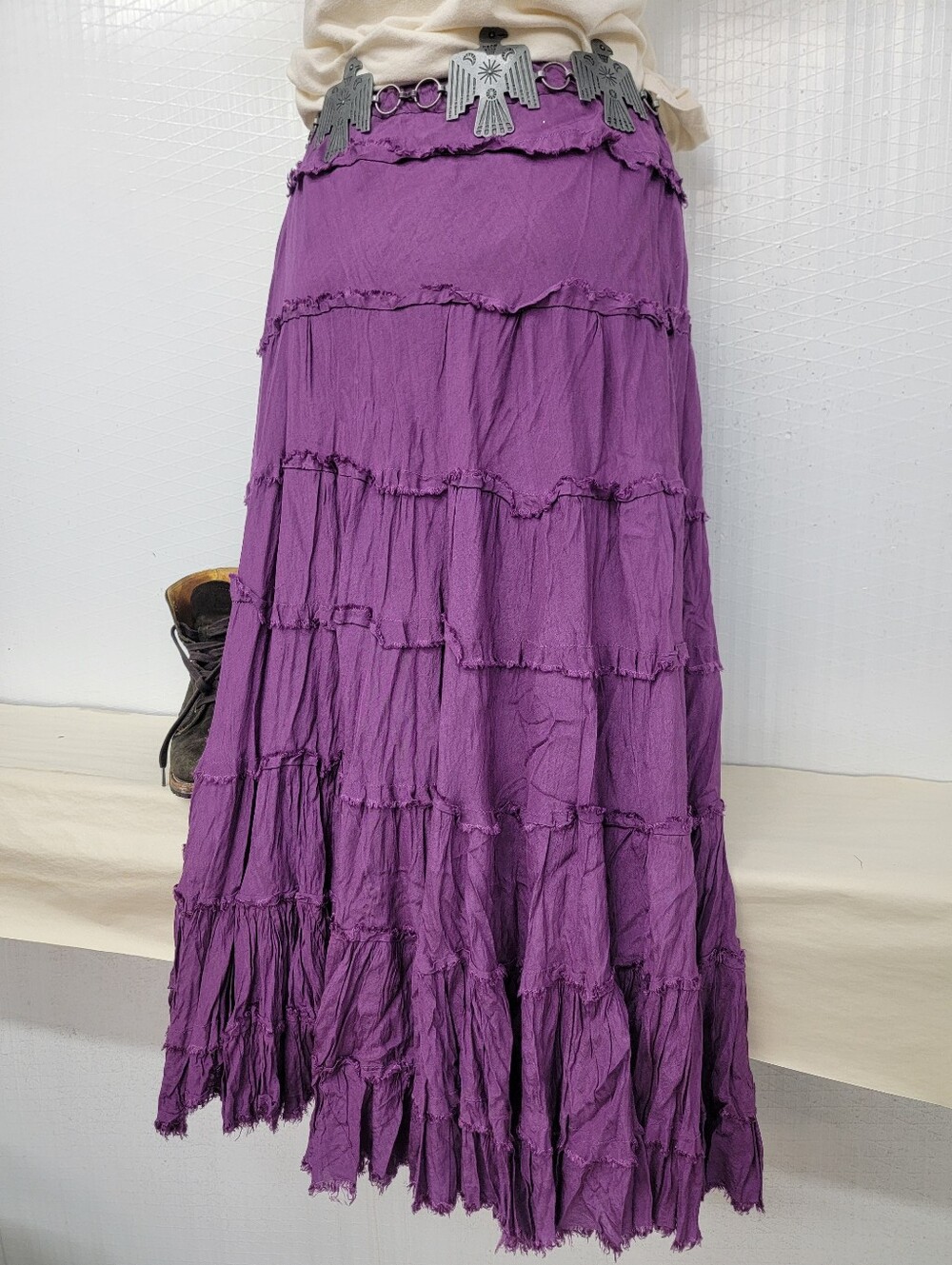 Bohemian Cottage Gypsy Tiered Crinkle Maxi Skirt - Picture 7 of 7